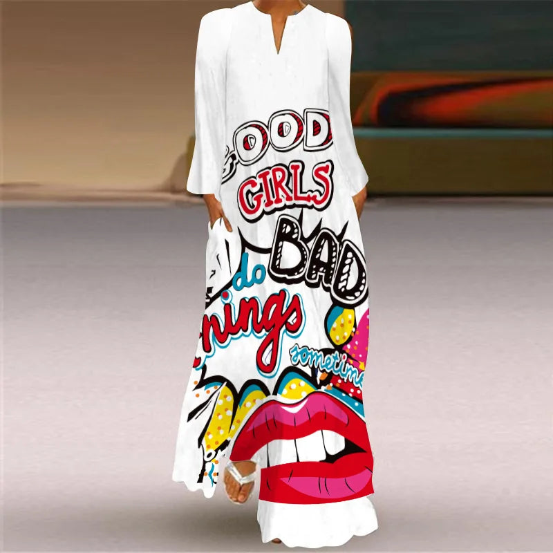 Butterfly Printing Women Sundress 2023 Spring Vintage Long Sleeve V-neck Maxi Dress Elegant Ladies Long Dresses Female Vestidos
