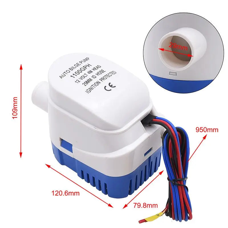 12V 1100GPH Bilge Pump Automatic Boat Marine Water Pump Submersible For Yacht Boat Motor Seaplane Houseboat Pump