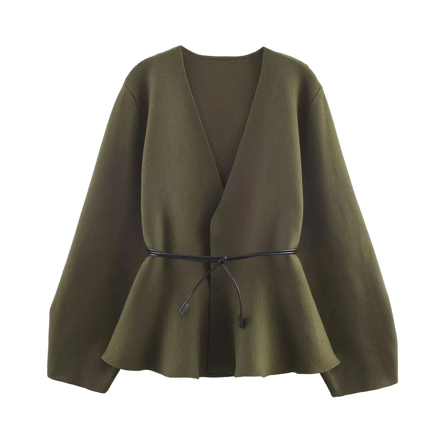 Woman Clothes Tops V Elegant Knit Cardigan For Women With V Neck Tie Waist And Flared Hem Autumn And Winter Workwear Top