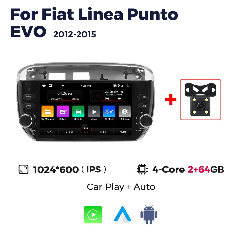 Carplay Andorid Auto Car Radio for Fiat Linea Punto EVO 2012-2015 Intelligent System Player WIFI BT Audio FM Stereo Automotivo