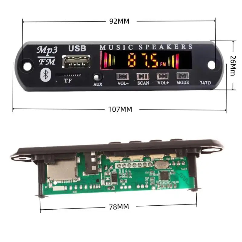MP3 Player with FM Radio, 12V 120W Amplifier Set, Bluetooth 5.0 Car Audio