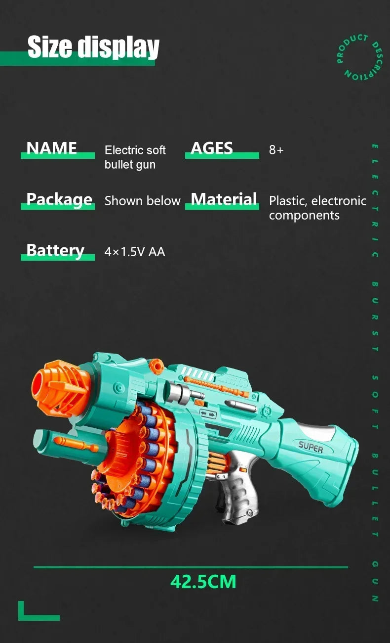 Nerfs Gun Toy Children's Electric Continuous Shooting Gatling Suction Cup Soft Bullet BB Gun Juguetes for Kids Gift