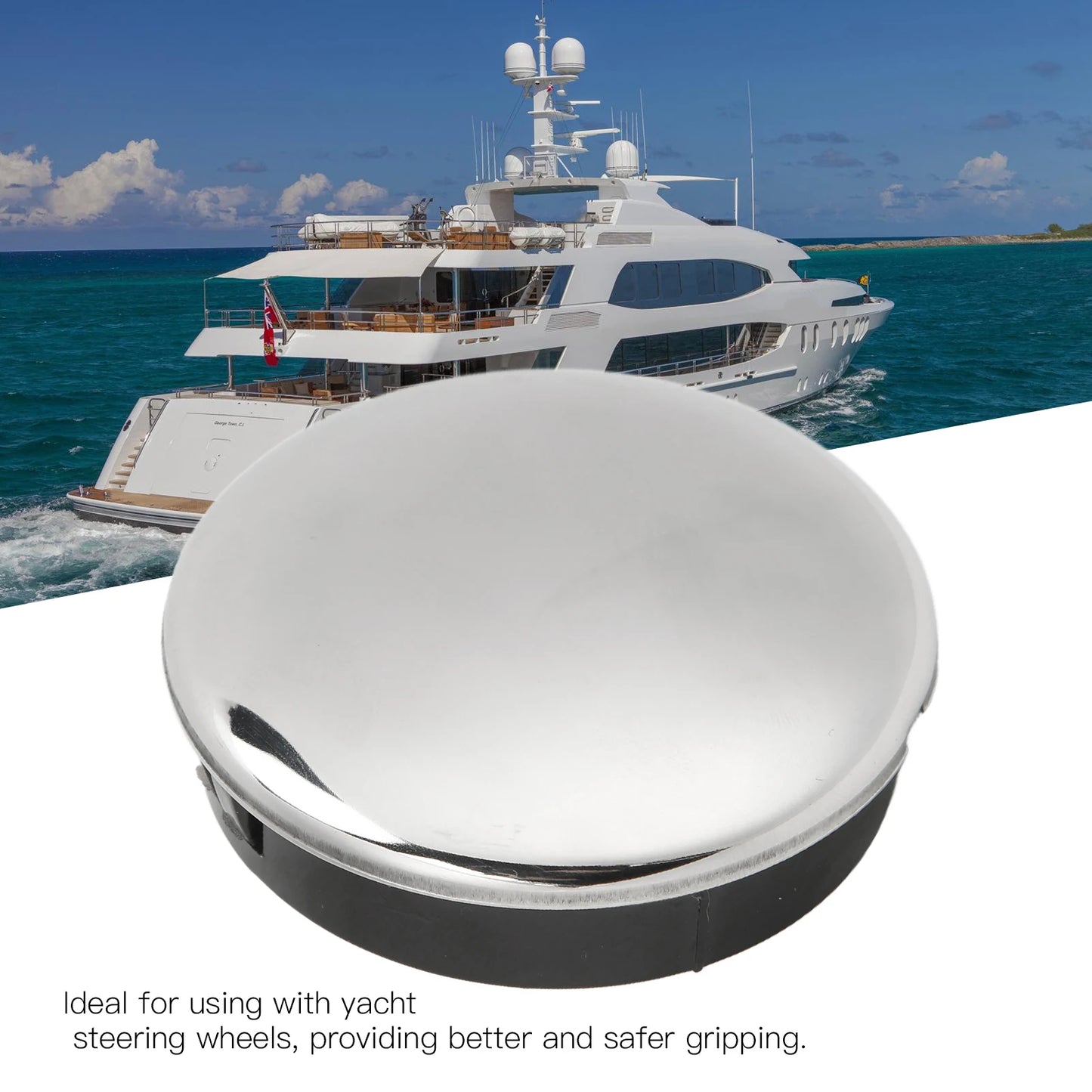 Boat Steering Wheel Center Cap 2.5in/6.35cm 316 Stainless Steel ABS Snap in for Yachts