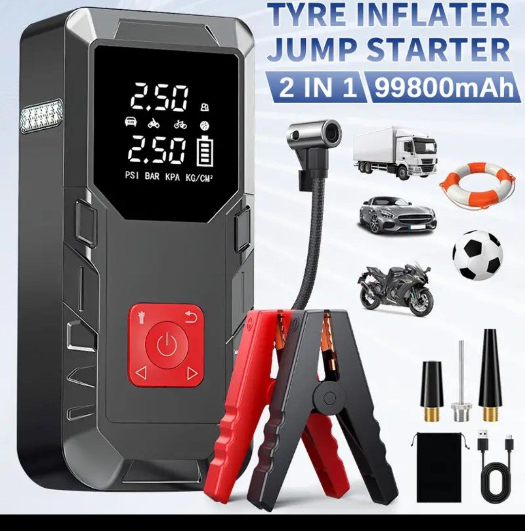 2-in-1 Portable Car Jump Starter & Tyre Inflator (150 PSI)
