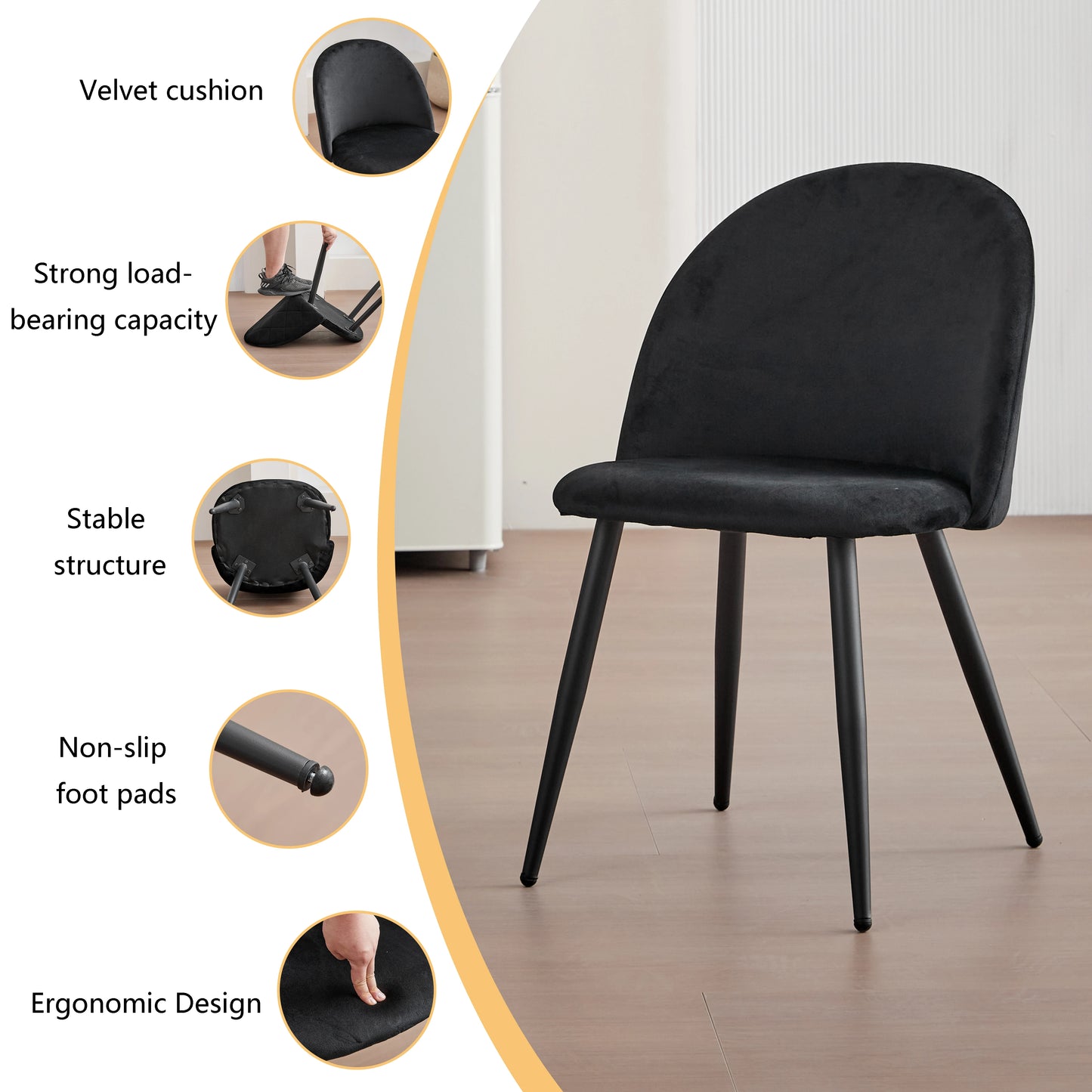 A Set of 4 Kitchen Nordic Dining Chairs Bedroom Velvet Dresser Party Modern Luxury Dining Chairs Design Unique Home Furniture