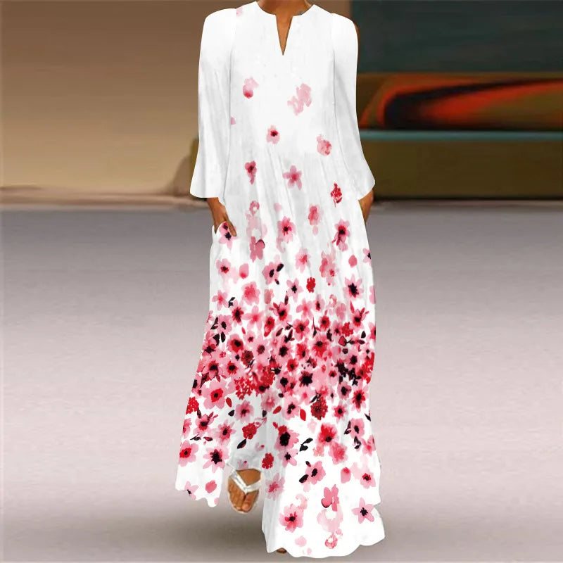 Butterfly Printing Women Sundress 2023 Spring Vintage  Long Sleeve V-neck Maxi Dress Elegant Ladies Long Dresses Female Vestidos