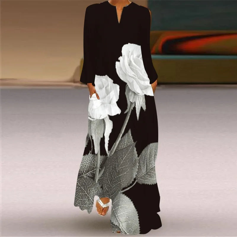 Butterfly Printing Women Sundress 2023 Spring Vintage  Long Sleeve V-neck Maxi Dress Elegant Ladies Long Dresses Female Vestidos