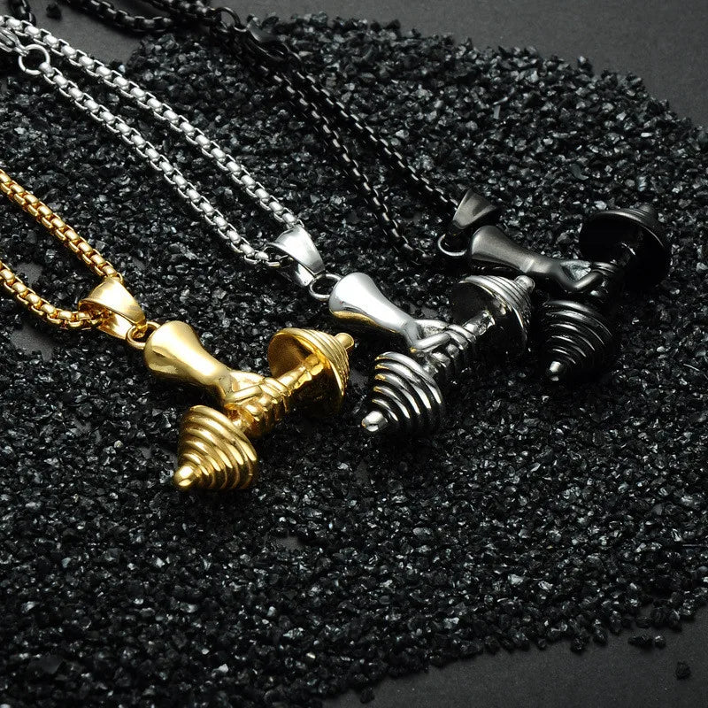 Barbell Pendant Mens Necklace Stainless Steel Fitness Wholesale Sports Style Male Accessories Gift for Mens Fitness Men S494