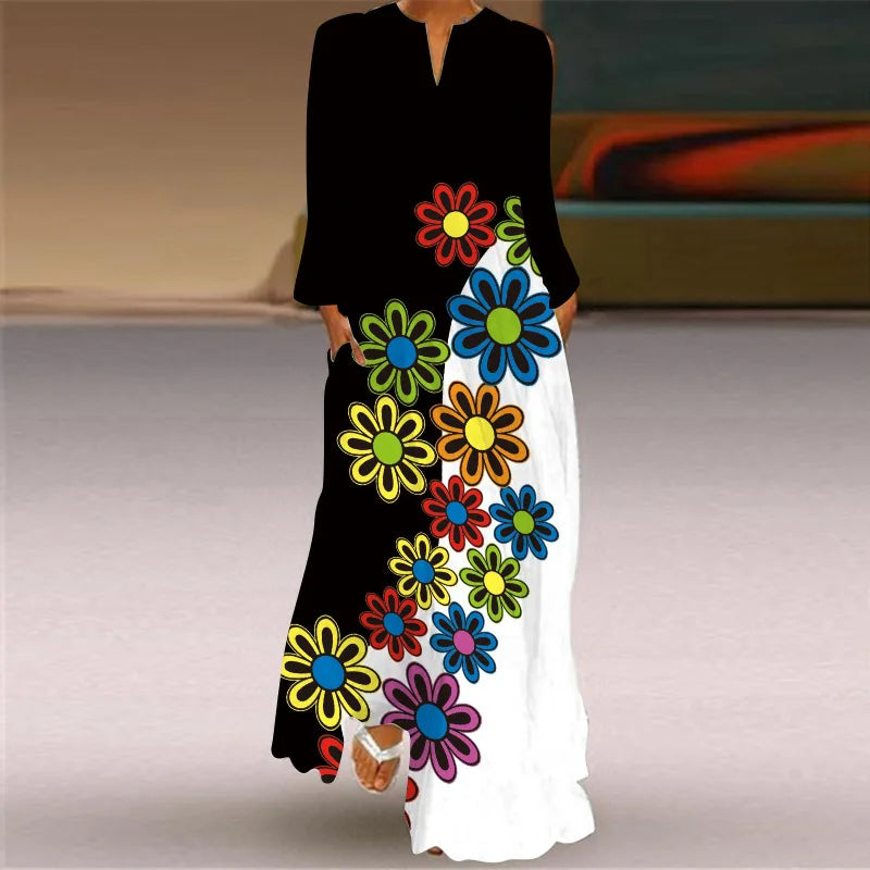 Butterfly Printing Women Sundress 2023 Spring Vintage  Long Sleeve V-neck Maxi Dress Elegant Ladies Long Dresses Female Vestidos