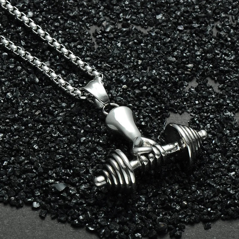 Barbell Pendant Mens Necklace Stainless Steel Fitness Wholesale Sports Style Male Accessories Gift for Mens Fitness Men S494