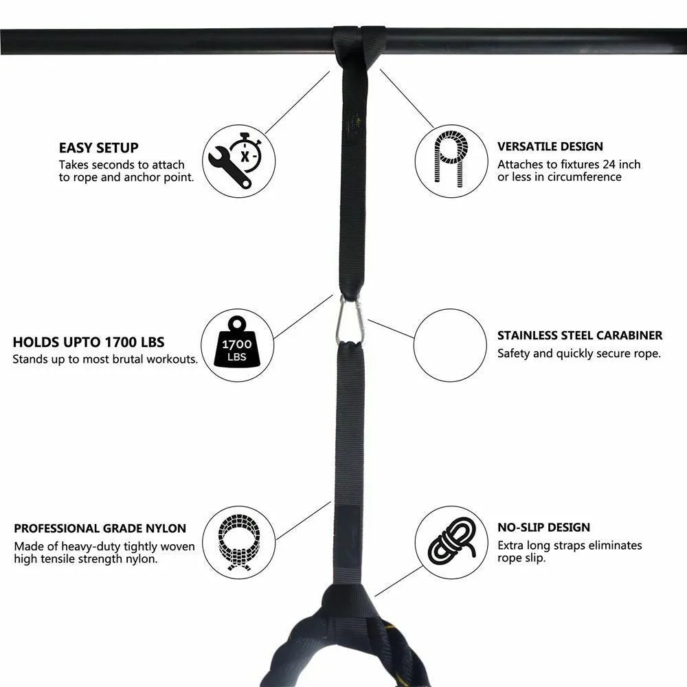 Battle Rope Anchor Strap Kit 2 Nylon Straps 1 Metal Carabiner Protect Crossfit for Rope Undulation Training Workout Fitness