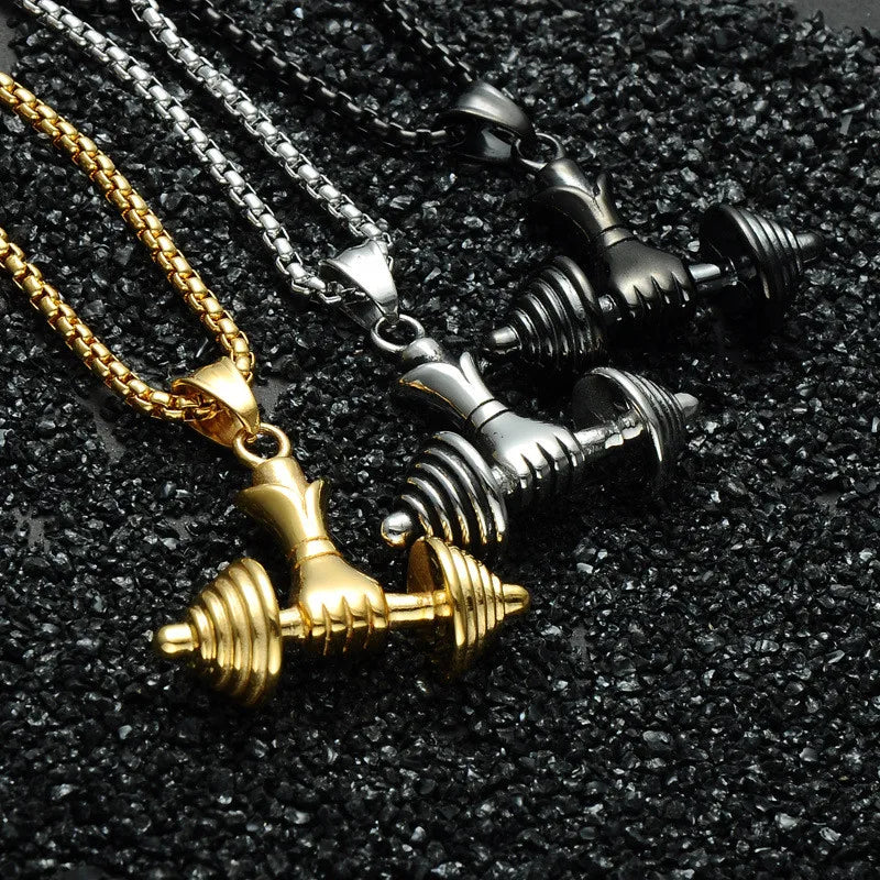 Barbell Pendant Mens Necklace Stainless Steel Fitness Wholesale Sports Style Male Accessories Gift for Mens Fitness Men S494