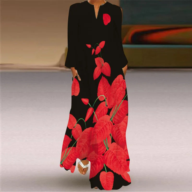 Butterfly Printing Women Sundress 2023 Spring Vintage  Long Sleeve V-neck Maxi Dress Elegant Ladies Long Dresses Female Vestidos