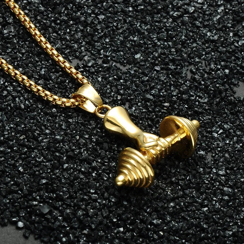 Barbell Pendant Mens Necklace Stainless Steel Fitness Wholesale Sports Style Male Accessories Gift for Mens Fitness Men S494