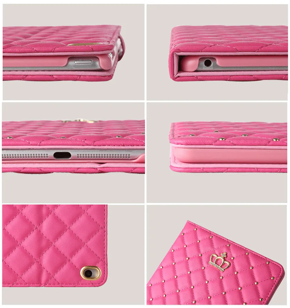 Crown Design Leather Case for iPad 9.7 2017 2018 Air1 2 10.5 air3 10.2 mini 6 Protective Tablet Shockproof kickstand Cover Coque