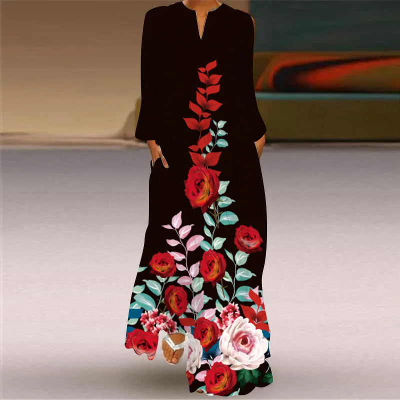 Butterfly Printing Women Sundress 2023 Spring Vintage  Long Sleeve V-neck Maxi Dress Elegant Ladies Long Dresses Female Vestidos