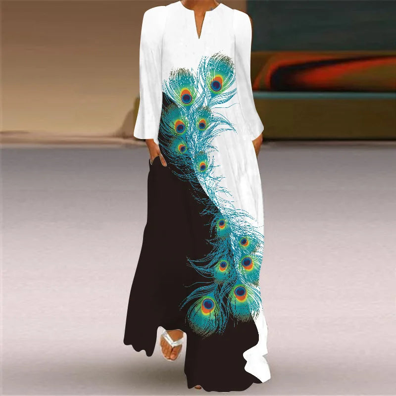 Butterfly Printing Women Sundress 2023 Spring Vintage  Long Sleeve V-neck Maxi Dress Elegant Ladies Long Dresses Female Vestidos