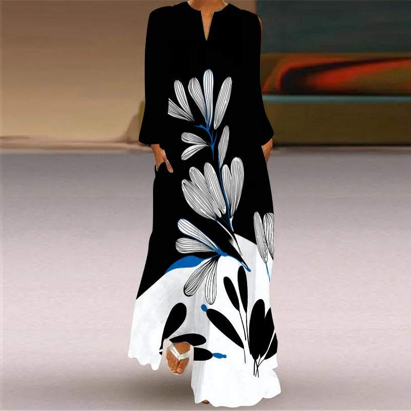 Butterfly Printing Women Sundress 2023 Spring Vintage  Long Sleeve V-neck Maxi Dress Elegant Ladies Long Dresses Female Vestidos