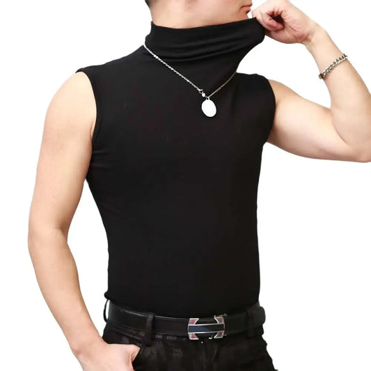 High Elastic Spandex Tank Sleeveless Bulky Turtleneck Sports Wear T-Shirt Men Gym Fitness Bodybuilding Clothes Mens Tank Tops