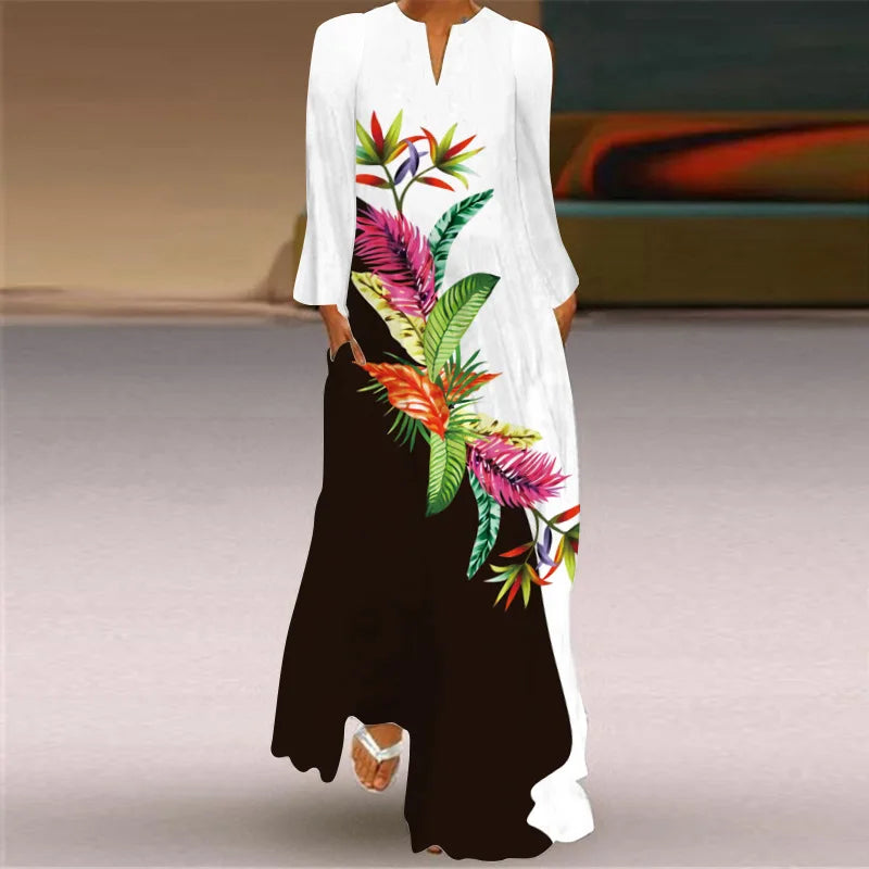 Butterfly Printing Women Sundress 2023 Spring Vintage  Long Sleeve V-neck Maxi Dress Elegant Ladies Long Dresses Female Vestidos
