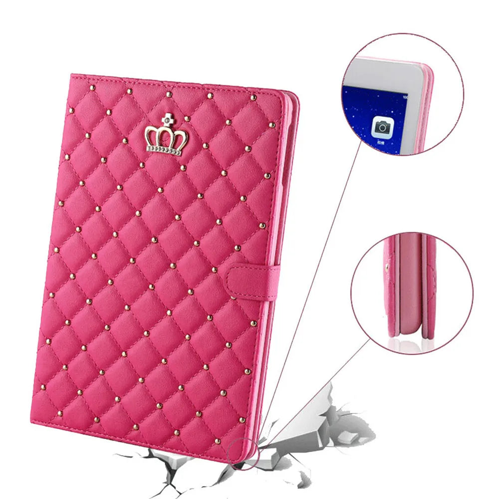 Crown Design Leather Case for iPad 9.7 2017 2018 Air1 2 10.5 air3 10.2 mini 6 Protective Tablet Shockproof kickstand Cover Coque