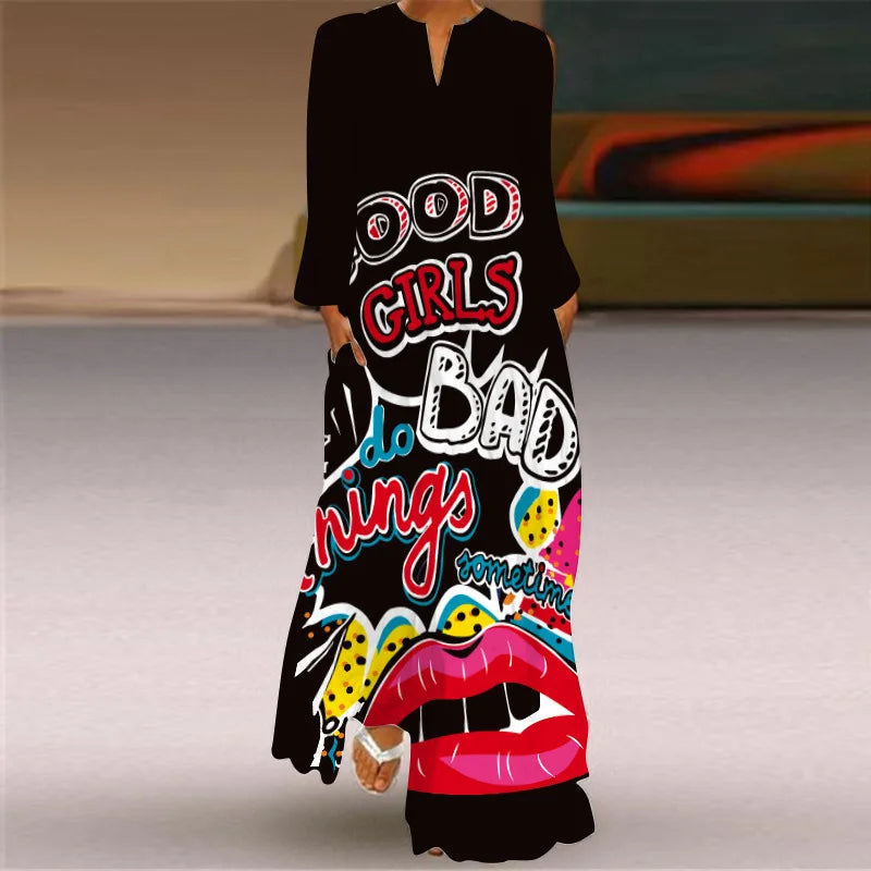 Butterfly Printing Women Sundress 2023 Spring Vintage  Long Sleeve V-neck Maxi Dress Elegant Ladies Long Dresses Female Vestidos