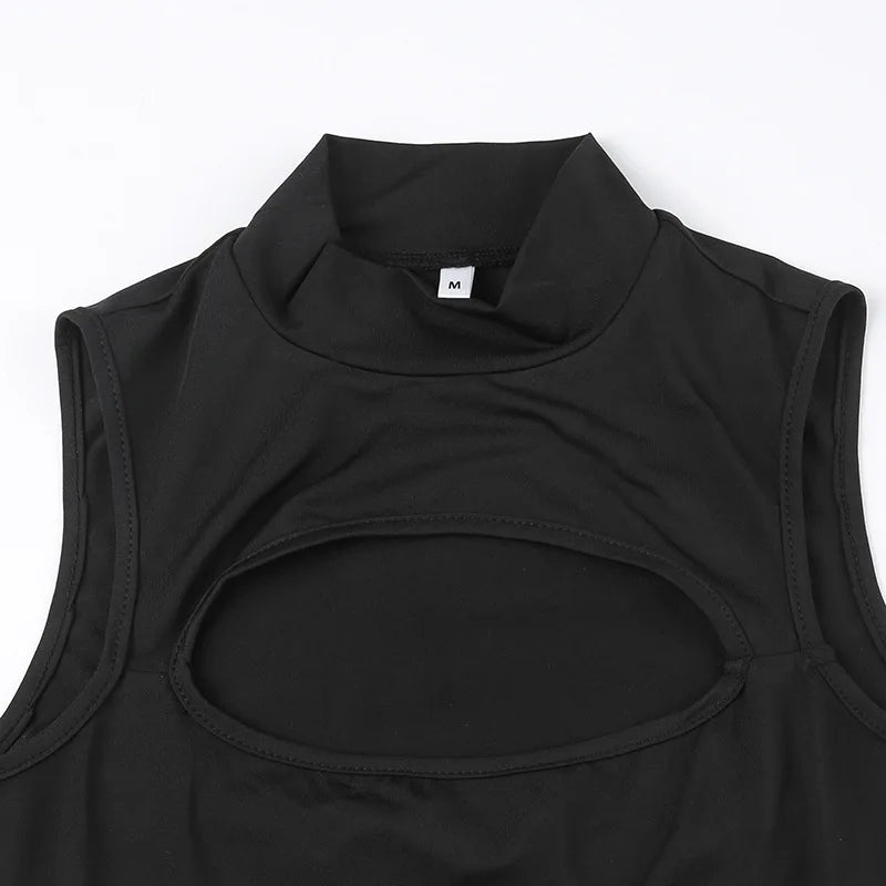 Women's Gothic Techwear Sexy Hollow Out Sleeveless Tank Tops, Bodysuit for Women, Streetwear Style, Backless Playsuit Vest