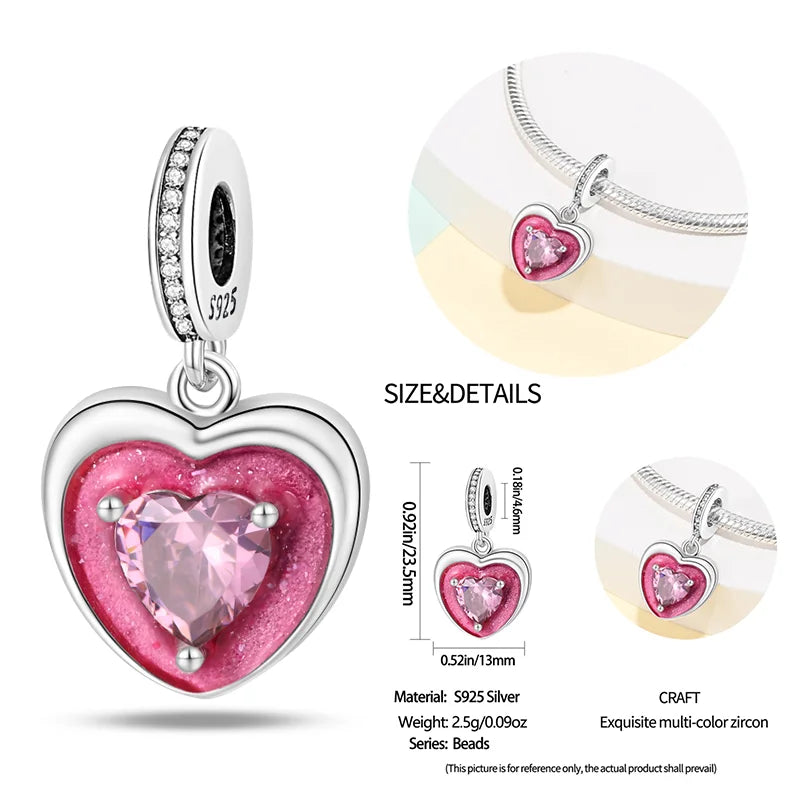 New 925 sterling silver bow star love pink series charm beads suitable for 3mm original bracelet DIY fashion jewelry gift