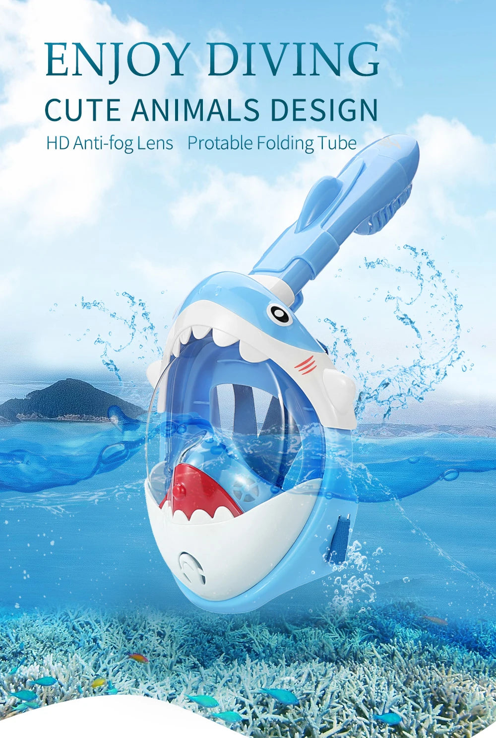 Kids Cartoon Full Face Snorkeling Mask Anti Fog Swimming Diving Mask Children Underwater Scuba Snorkel Set Equipment For Boys Gi