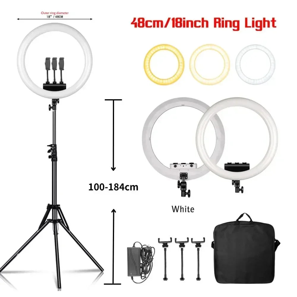 SH 18 Inch Knob Ring Light LED Selfie Video Lamp With Tripod Stand Phone Clip For YouTube Live Lighting Photo Photography Studio