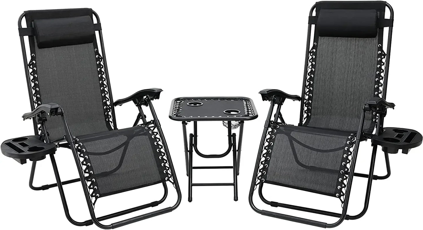 Homfa Garden Sun Lounger Set with Table Folding Adjustable Zero Gravity Recliner Chair Seat Indoor/Outdoor
