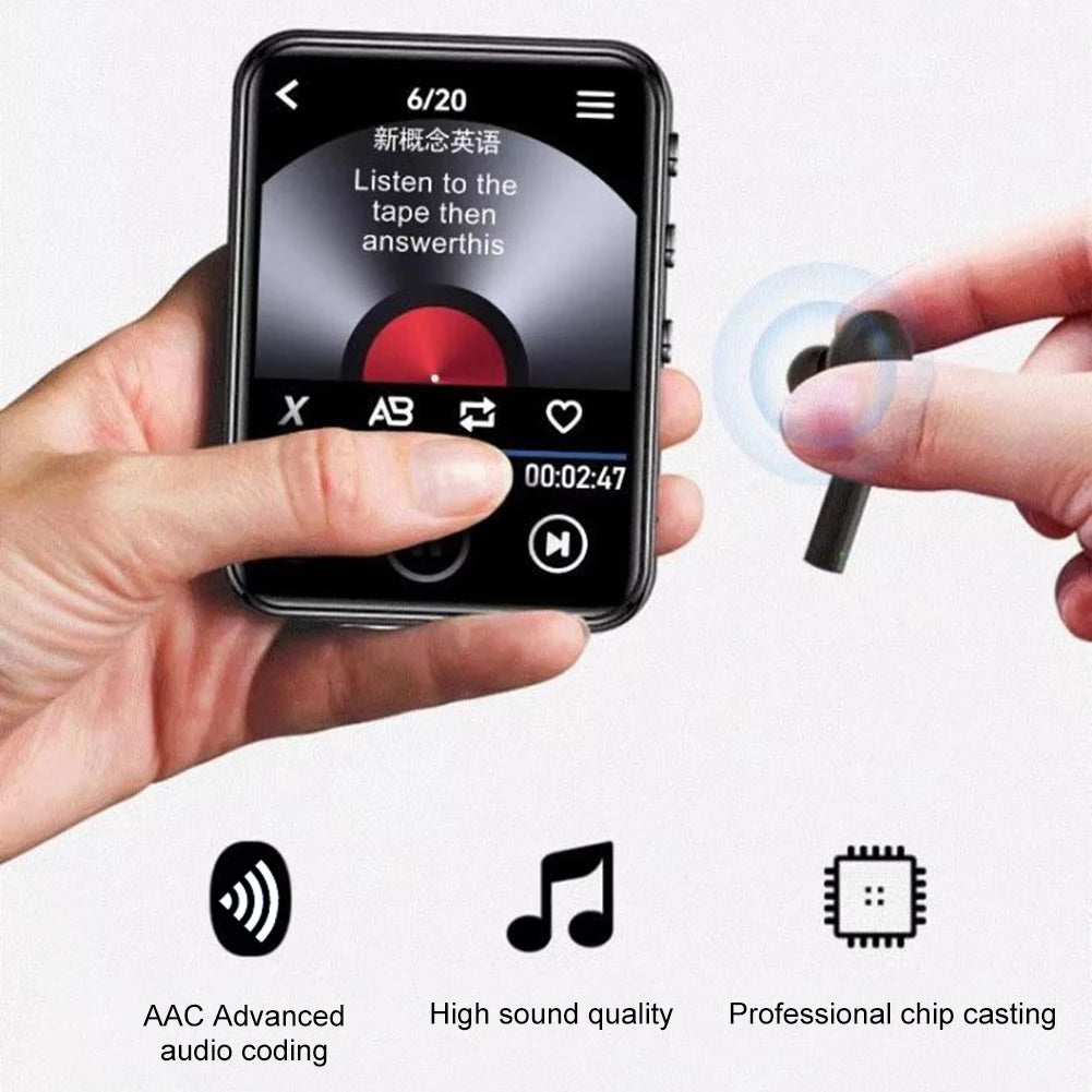 MP3 MP4 Player Voice Recorder Full Touch Screen Bluetooth-Compatible Audio Player with Speaker Support FM Radio Recording E-Book