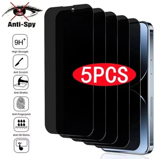 NNBILI 5Pcs Privacy Screen Protector for IPhone 14 11 12 13 15 16 17 Pro Max 12 13 Mini 14 15 16 Plus  Anti-spy Tempered Glass