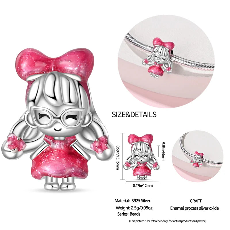 New 925 sterling silver bow star love pink series charm beads suitable for 3mm original bracelet DIY fashion jewelry gift