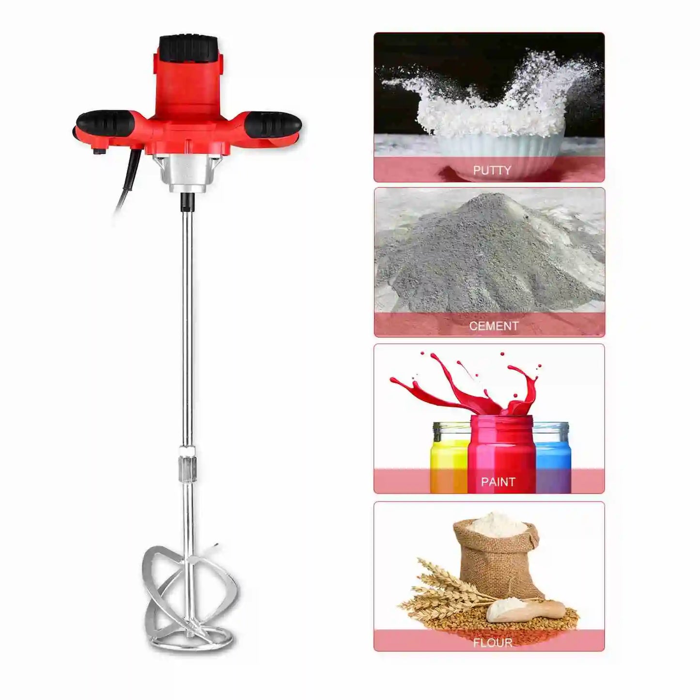 2100W Electric Cement Mixer Stirrer Heavy Duty 6-Speed Regulation Handheld S-type Concrete Mixer for Mortars Paint Mud Grout