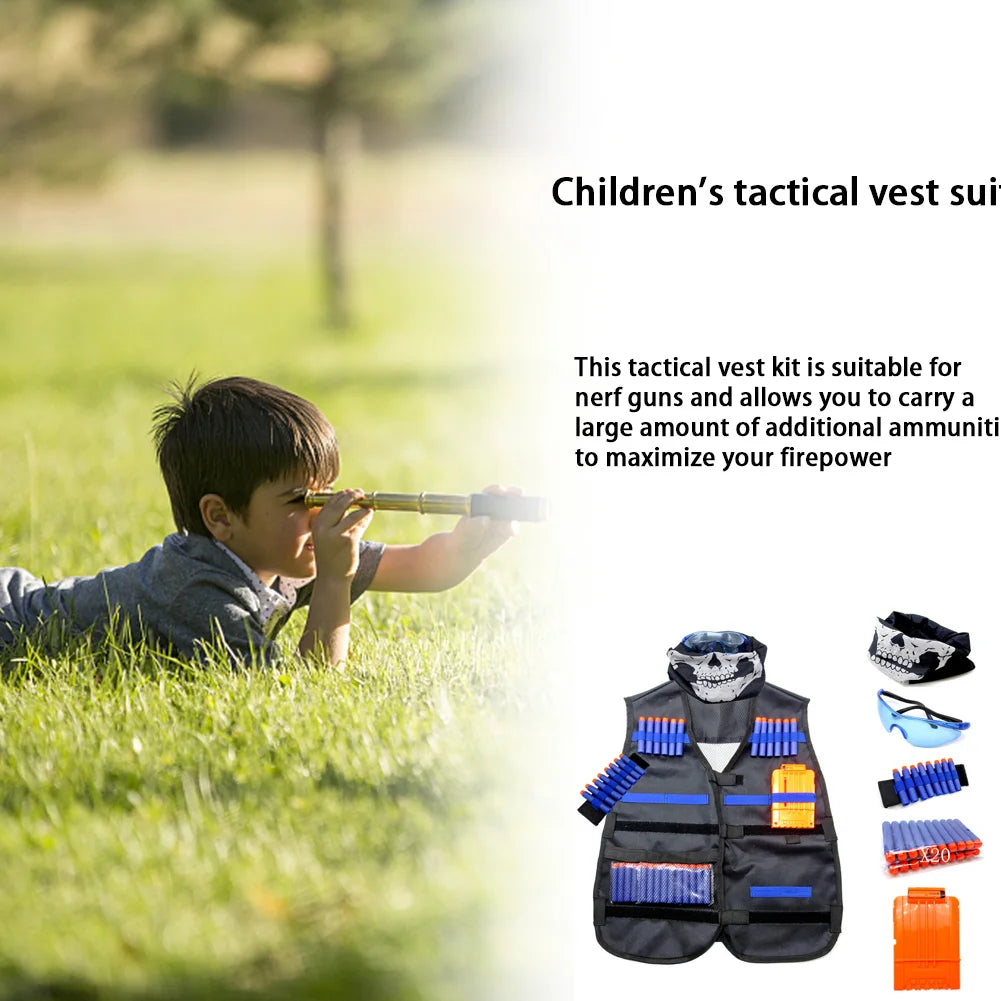 Kids Tactical Vest Kit for Nerf N-Strike Elite Series Bullets Magazines Goggles Bib Undershirt Holder Suit Kits Outdoor Game Toy