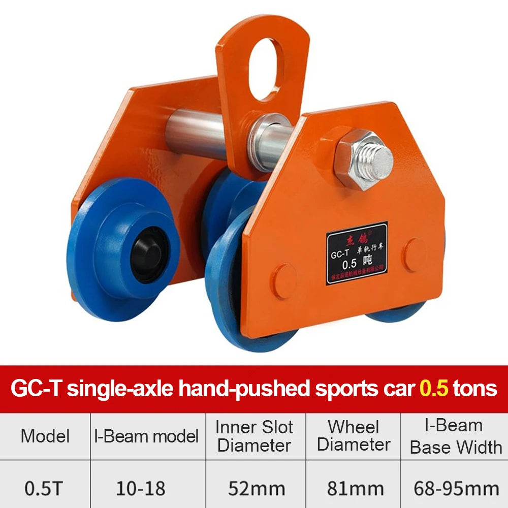 Manual T-Type Trolley Monorail Crane I-Beam Pulley Hoist Lifter 0.5 Ton 1 Ton 2 Ton Monorail Hoisting Pulley Truck