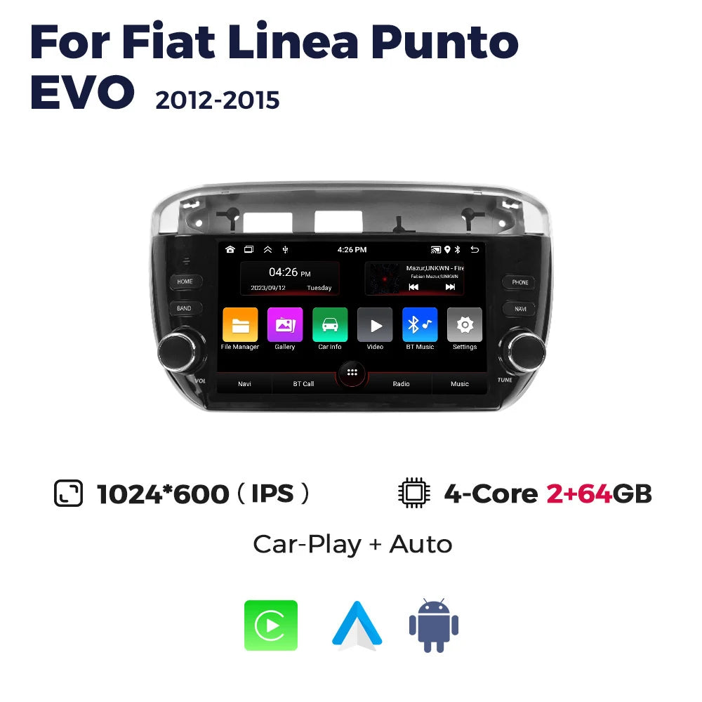 Carplay Andorid Auto Car Radio for Fiat Linea Punto EVO 2012-2015 Intelligent System Player WIFI BT Audio FM Stereo Automotivo