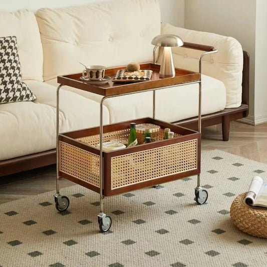 Simple Rattan Weaving Living Room Sofa Tables Removable Stainless Steel Bedroom Storage Table Multifunctional Home Decoration
