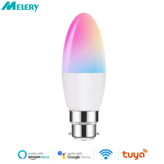 Melery Smart WiFi LED Candle Bulbs B22 Bayonet 5W RGB Warm/Cold Day Dimmable Lamp Timing Voice Control by Tuya Alexa Google Home