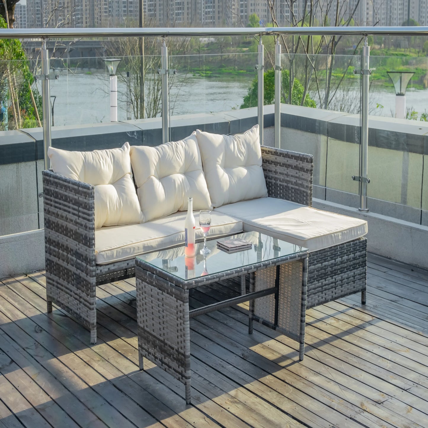 PE rattan chaise-longue sofa table sets fancy hotel patio outdoor furniture sets