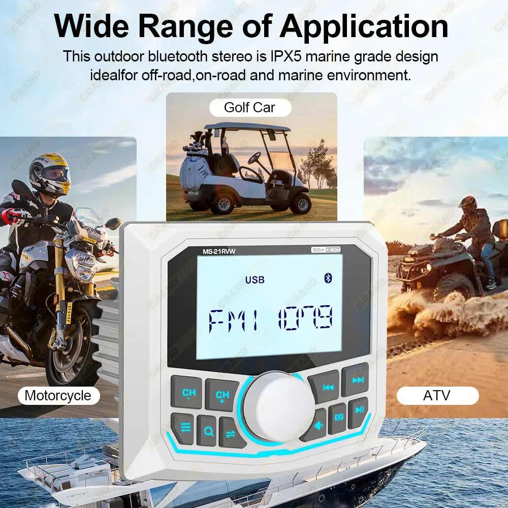Marine Radio Boat Stereo FM AM Digital Media Audio Player Bluetooth IPX5 Waterproof For Yacht ATV UTV Golf Cart Motorcycle