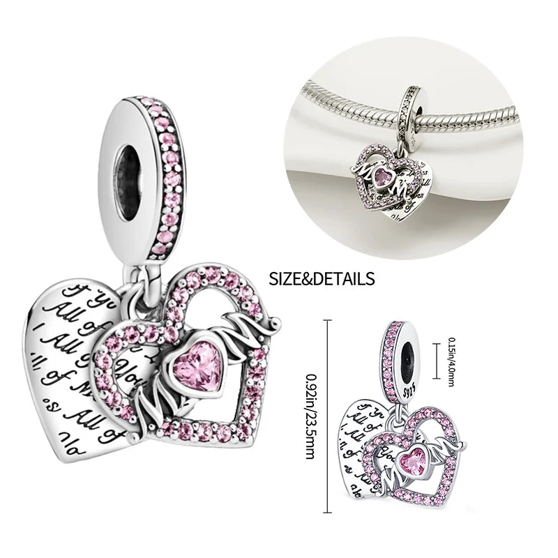 New 925 sterling silver bow star love pink series charm beads suitable for 3mm original bracelet DIY fashion jewelry gift