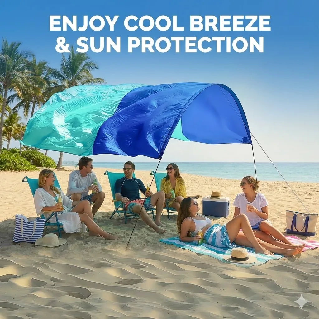 Wind-Resistant Beach Shade Tent 150 sq ft oversized canopy with sand anchors 4 lb ultralightweight UPF 50+ sun protection tent