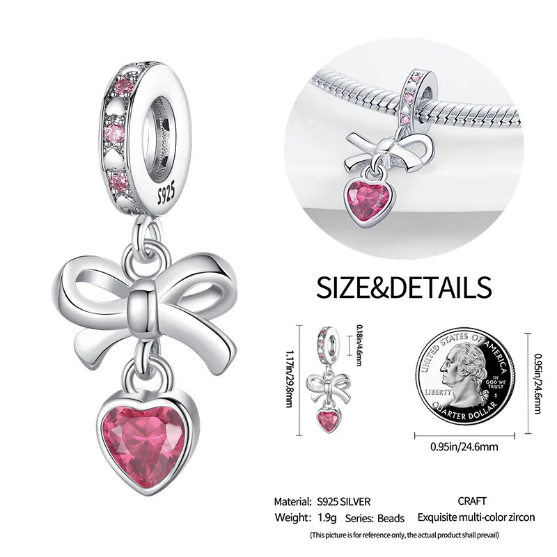 New 925 sterling silver bow star love pink series charm beads suitable for 3mm original bracelet DIY fashion jewelry gift