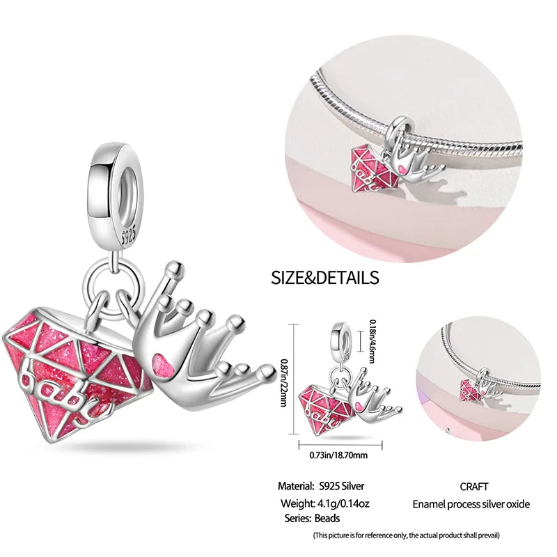 New 925 sterling silver bow star love pink series charm beads suitable for 3mm original bracelet DIY fashion jewelry gift