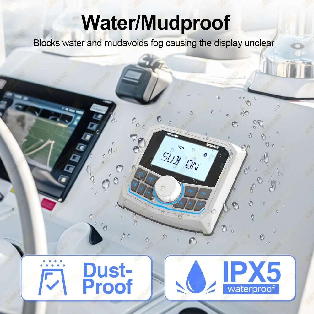 Marine Radio Boat Stereo FM AM Digital Media Audio Player Bluetooth IPX5 Waterproof For Yacht ATV UTV Golf Cart Motorcycle