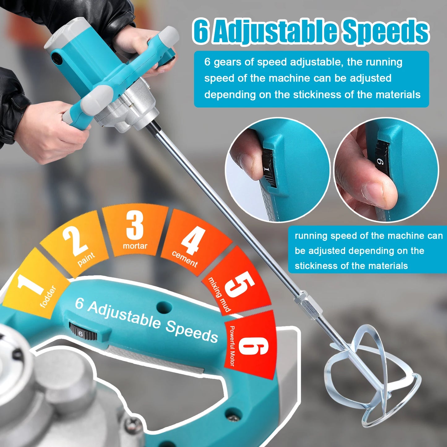 2600W Electric Concrete Mixer Portable Handheld Concrete Cement Mixer 6 Speeds Mixing Machine Grout Plaster Paint Stirring Tool