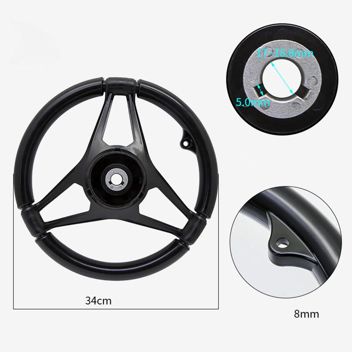 Boat Steering Wheel Anti Slip Waterborne Vehicles Sturdy 340mm for Marine Vessels Boat Speedboat Yacht Pontoon Boat
