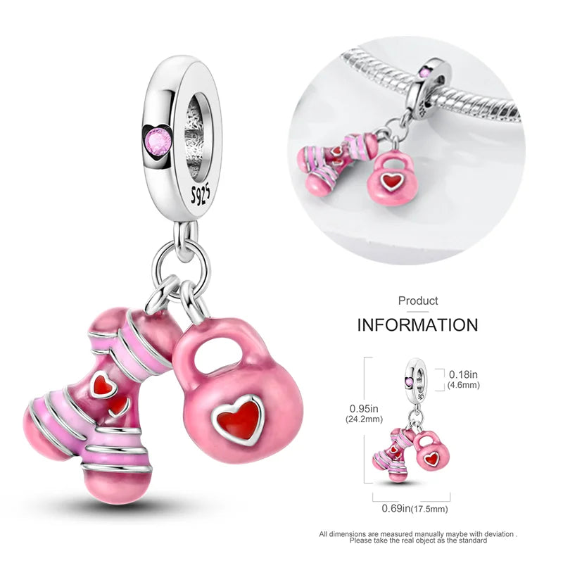 New 925 sterling silver bow star love pink series charm beads suitable for 3mm original bracelet DIY fashion jewelry gift